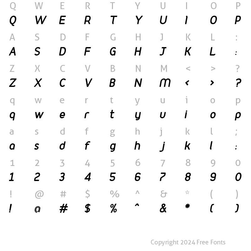 Character Map of Podium Bold Italic