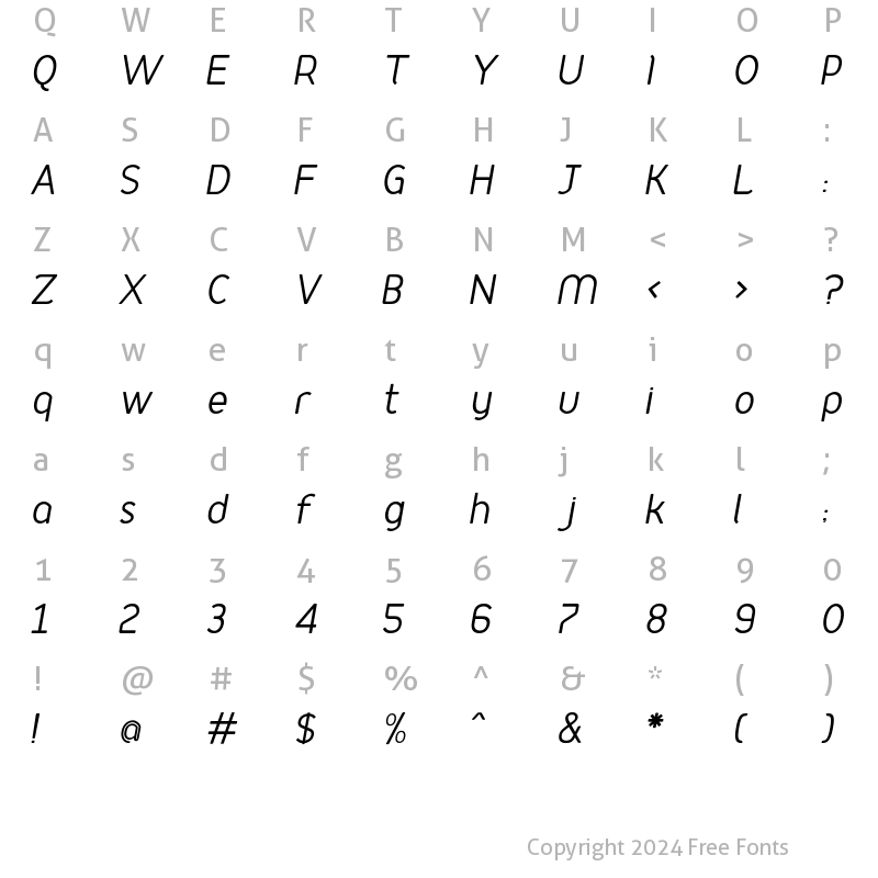 Character Map of Podium Italic