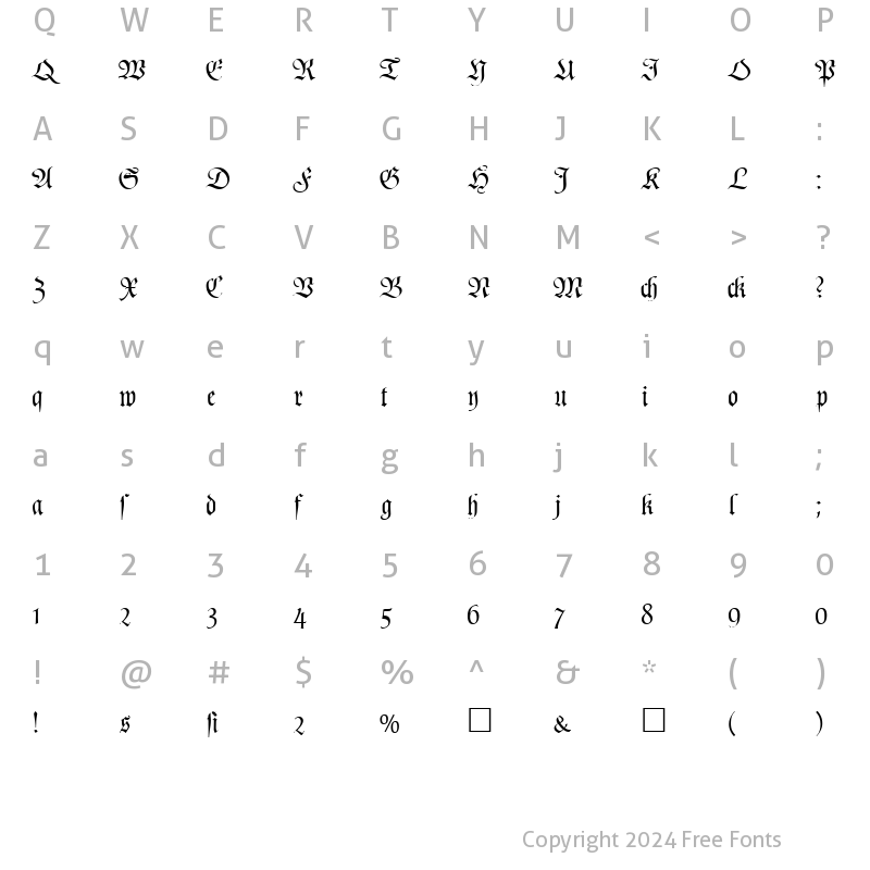 Character Map of PoemFraktur DB Regular