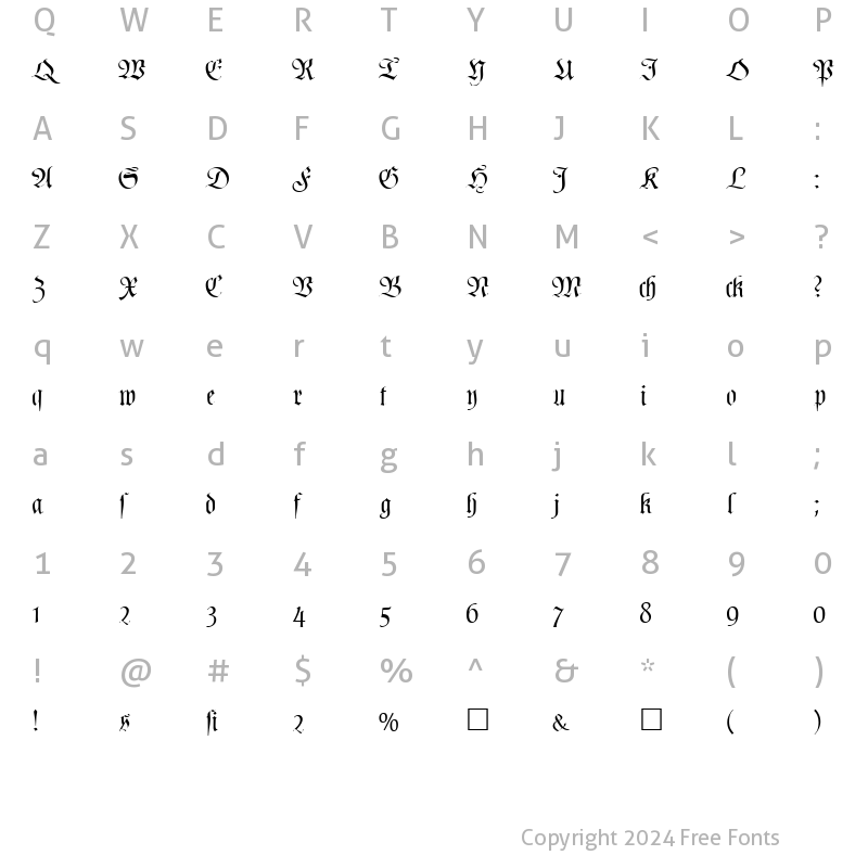 Character Map of PoemFraktur Regular