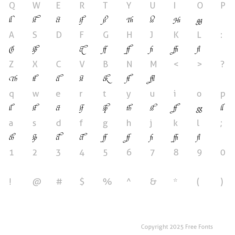 Character Map of Poetica Supp Ligatures Regular
