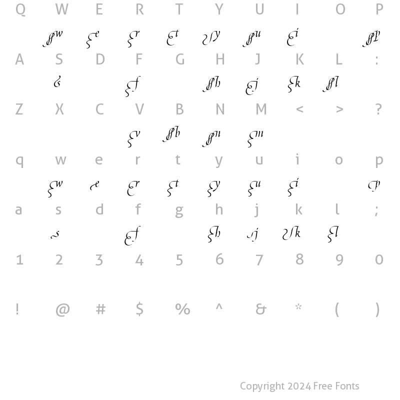 Character Map of Poetica SuppLowercaseBegII Italic