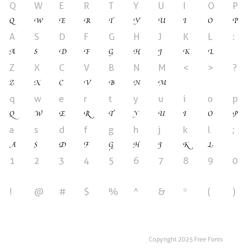 Character Map of Poetica SuppSwashCapsII Italic