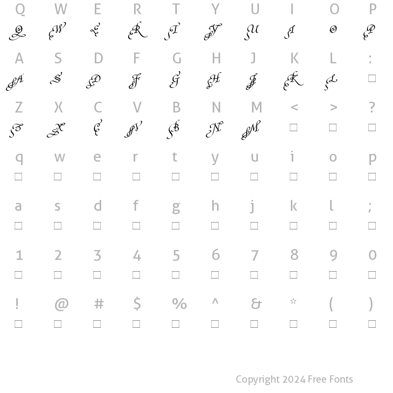 Character Map of PoeticaSuppInitialSwashCapitals RomanItalic