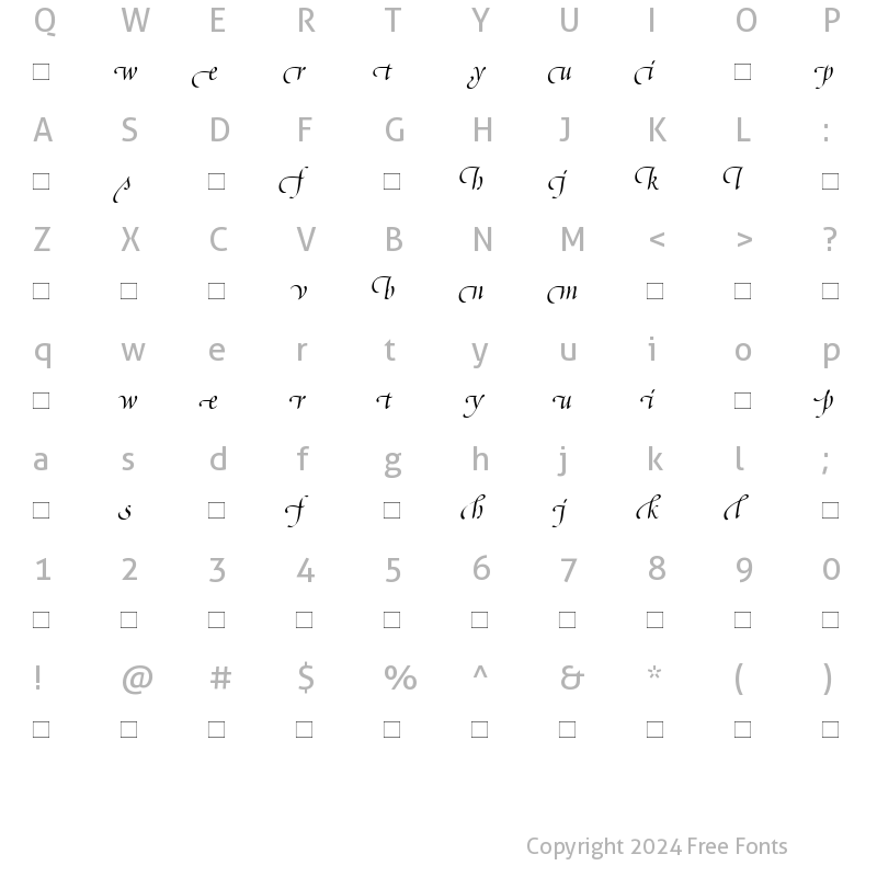 Character Map of PoeticaSuppLowercaseBeginningsI RomanItalic