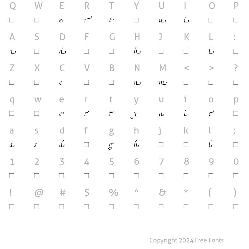 Character Map of PoeticaSuppLowercaseEndingsI RomanItalic