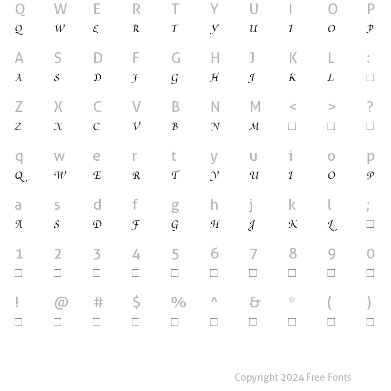 Character Map of PoeticaSuppSwashCapitalsI RomanItalic