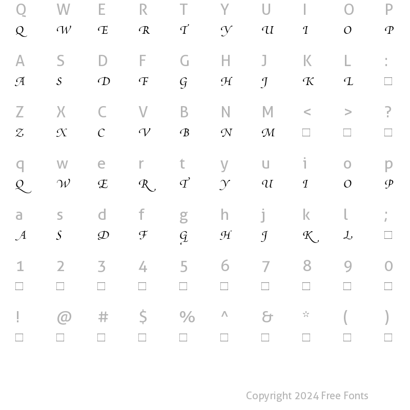 Character Map of PoeticaSuppSwashCapitalsII RomanItalic