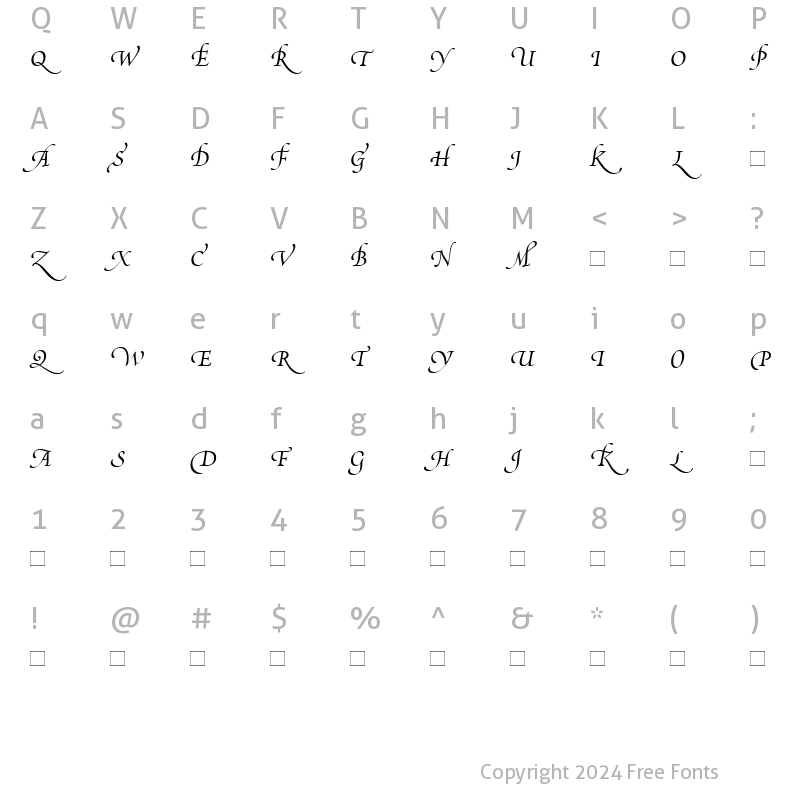 Character Map of PoeticaSuppSwashCapitalsIII RomanItalic