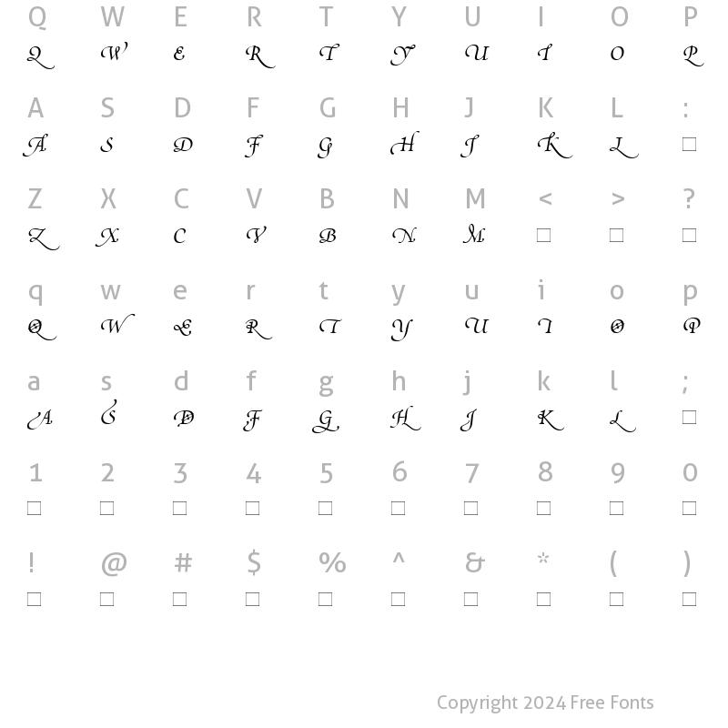 Character Map of PoeticaSuppSwashCapitalsIV RomanItalic