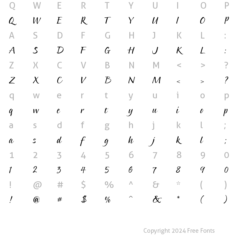 Character Map of Pointed Brush Regular