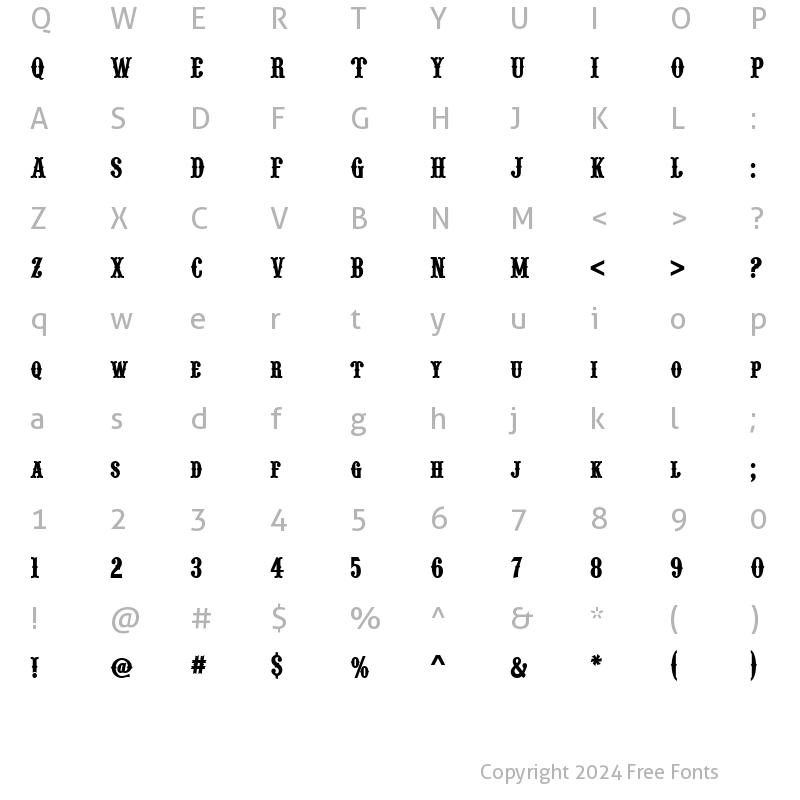 Character Map of Pointedly Mad Regular