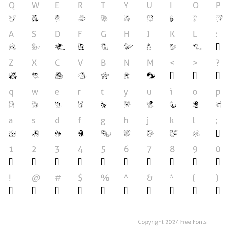 Character Map of Pokemon Kiddy Ding Regular