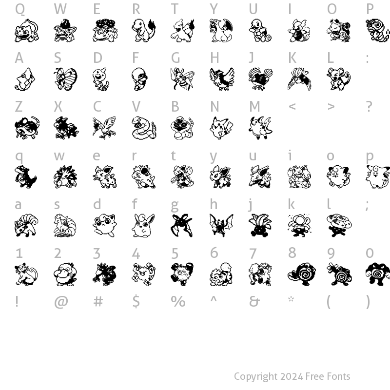 Character Map of Pokemon pixels 1 Regular