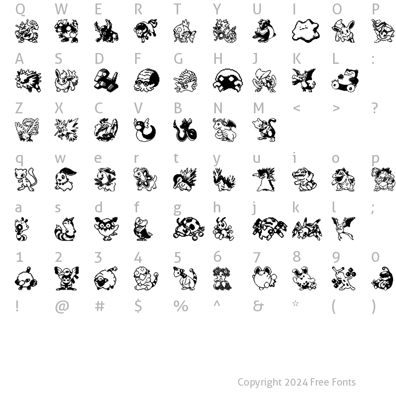 Character Map of Pokemon pixels 2 Regular