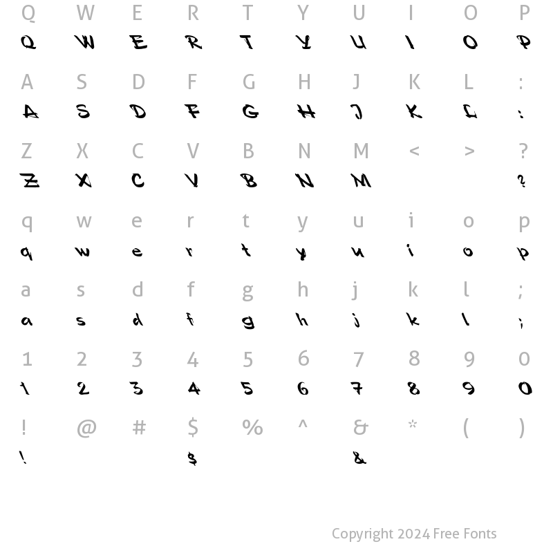 Character Map of Polo-Semi Script Leftified Regular