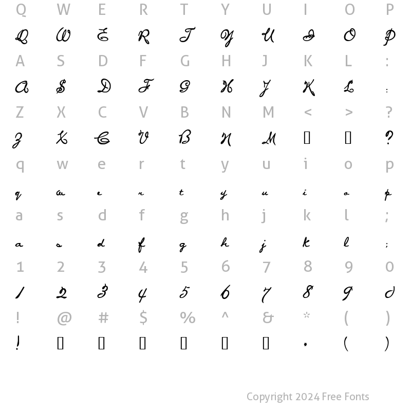 Character Map of PonytailScriptSSK Bold