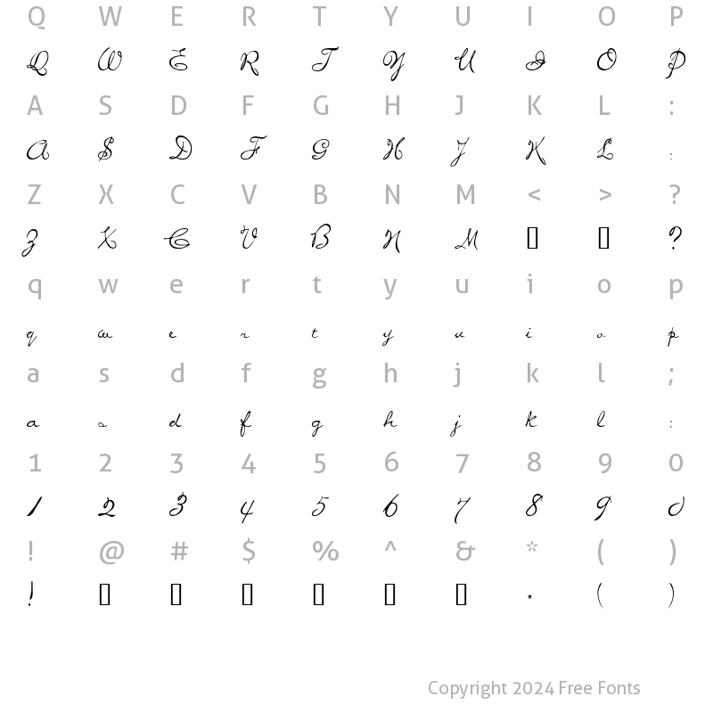 Character Map of PonytailScriptSSK Regular