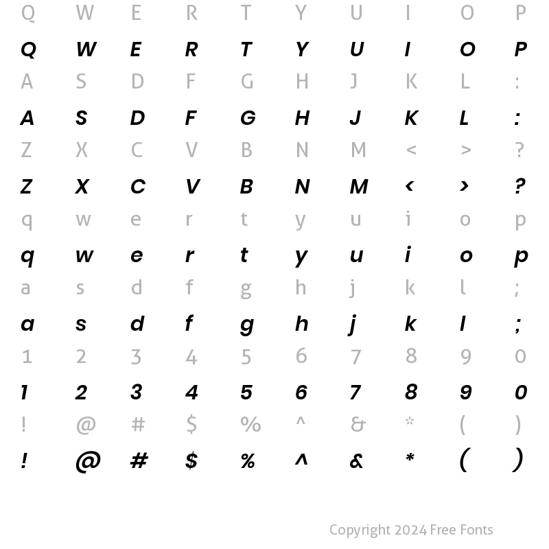 Character Map of Poppins SemiBold Italic