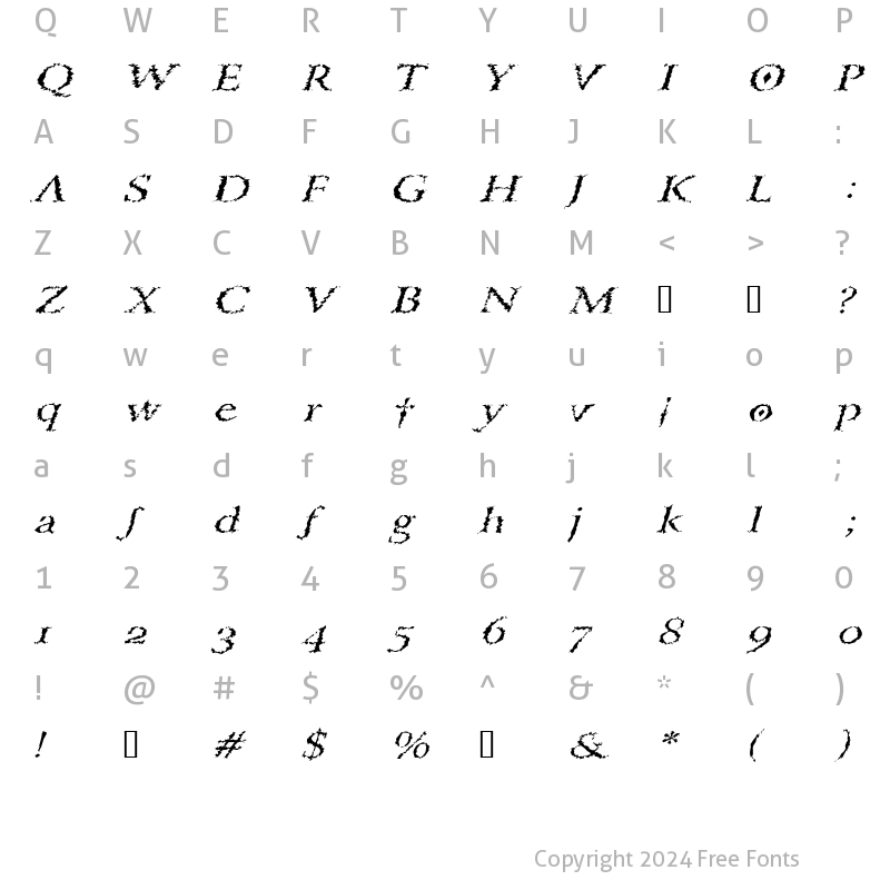 Character Map of PorcupineRomanExtended Italic