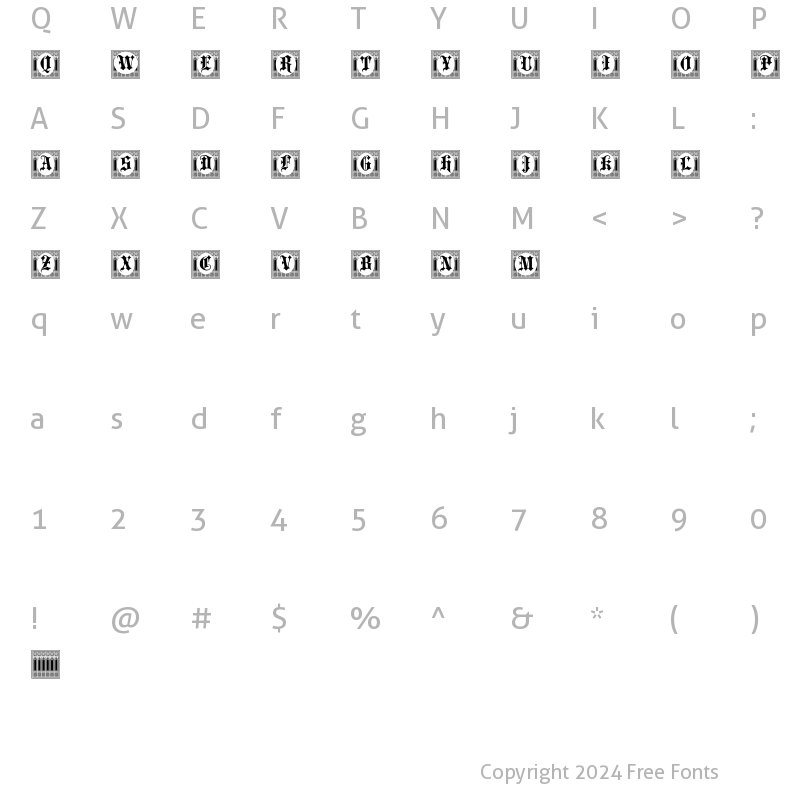 Character Map of Portculliard Initials Regular