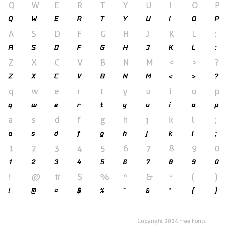 Character Map of PositecBoldItalic Regular