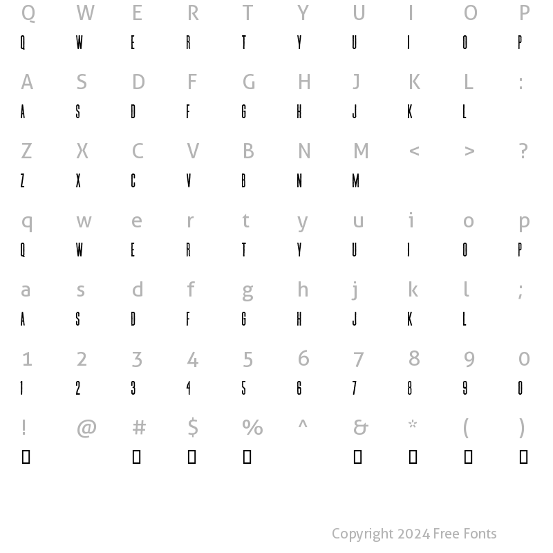 Character Map of Postal Thin