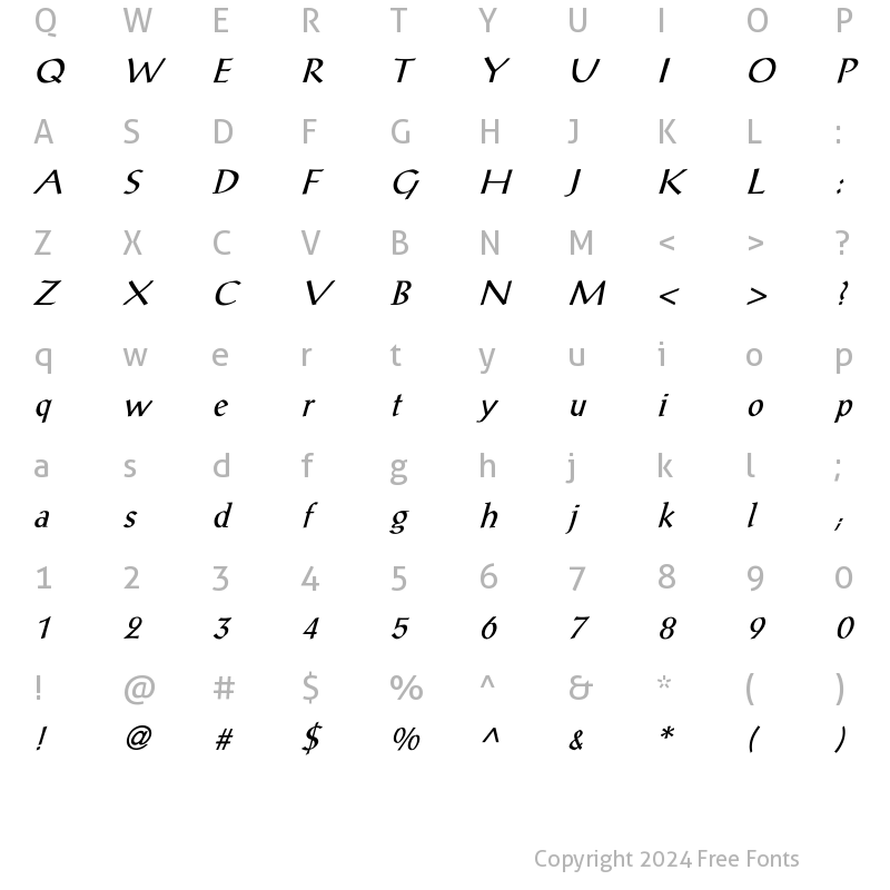 Character Map of PostAntiqua-Roman Italic Italic