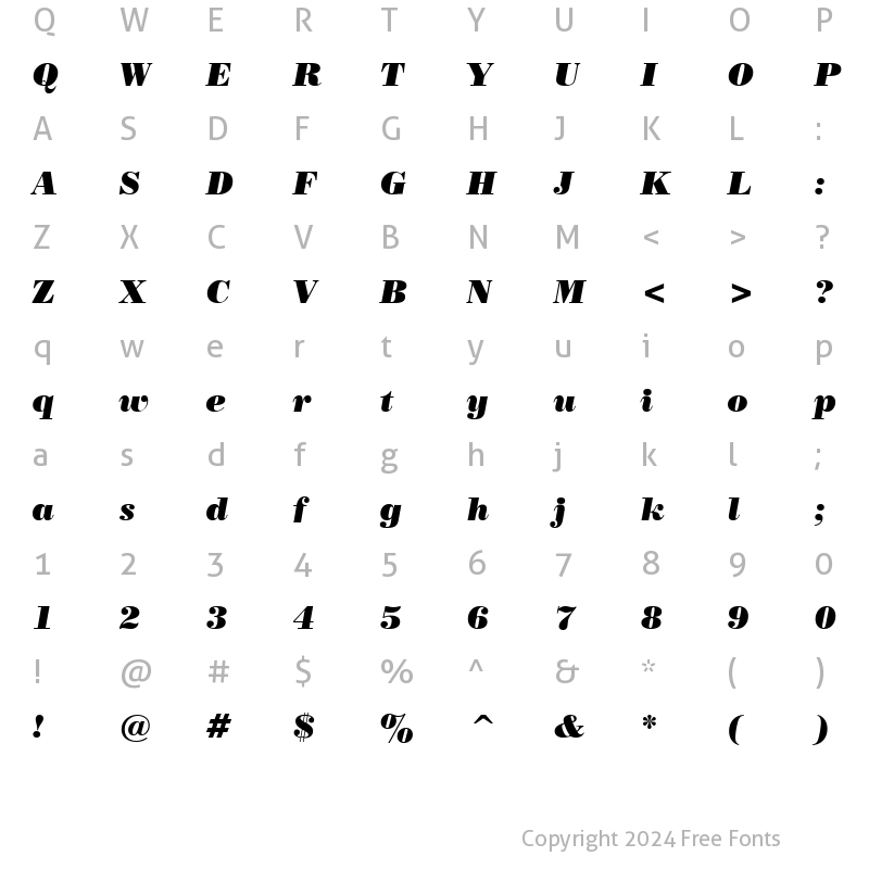 Character Map of Poster Bodoni Italic BT Regular