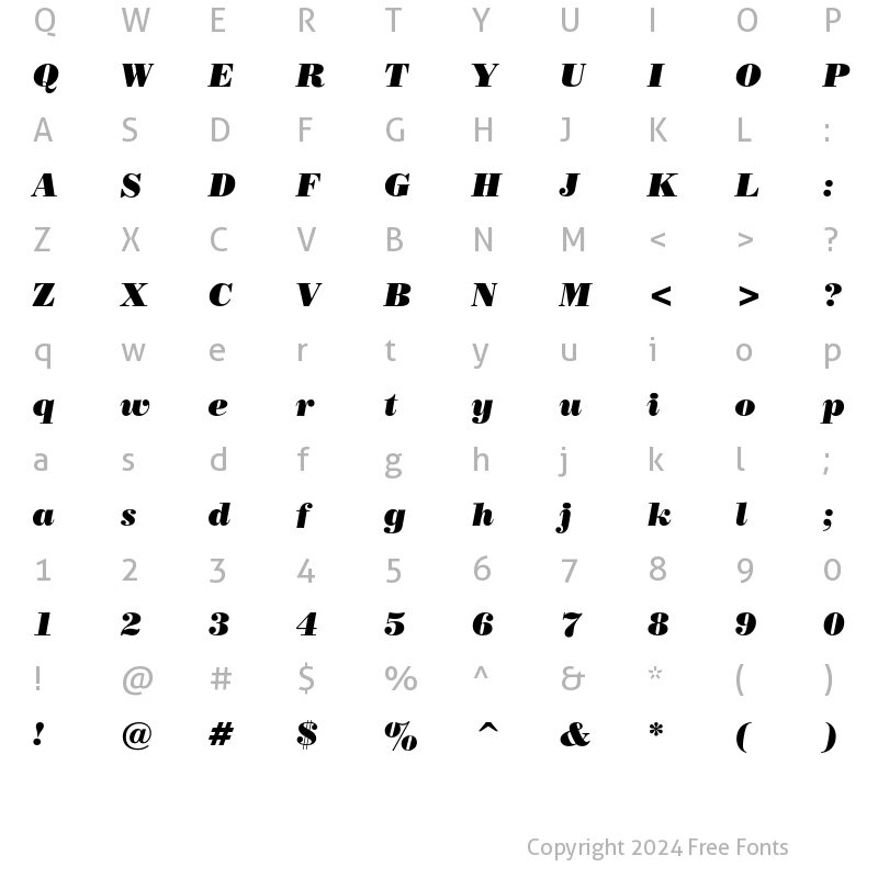 Character Map of Poster Bodoni Italic