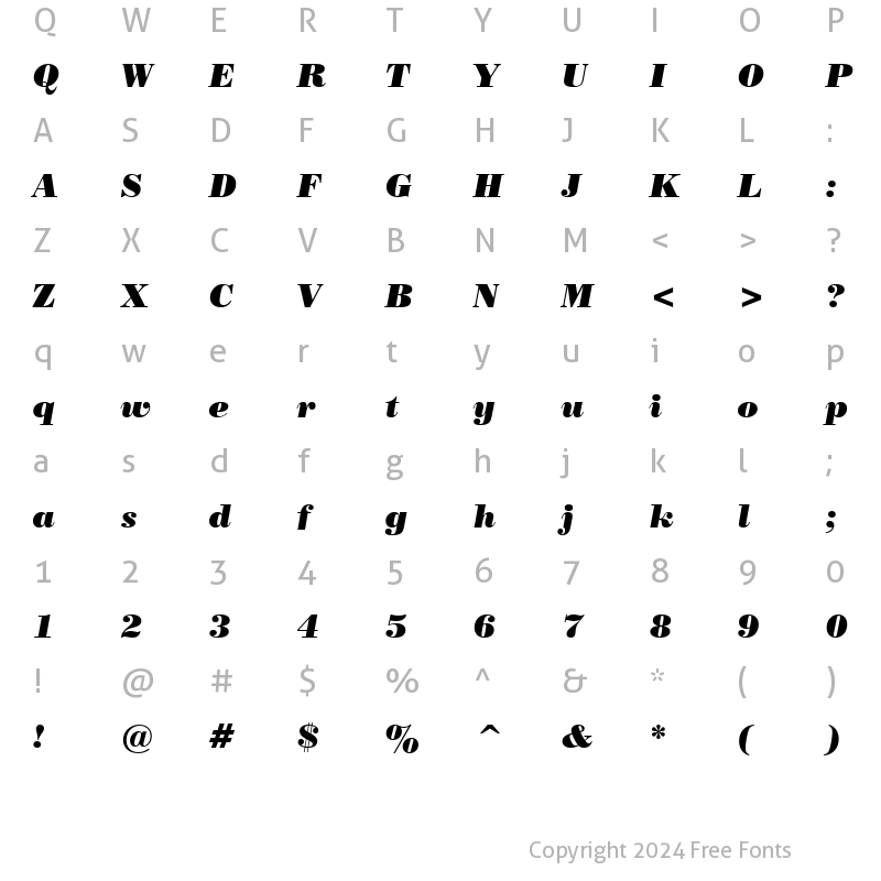 Character Map of PosterBodoni It BT Italic