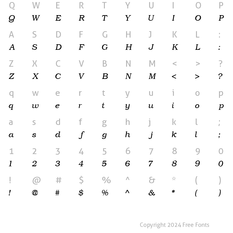 Character Map of PP-Bookman Normal-Italic