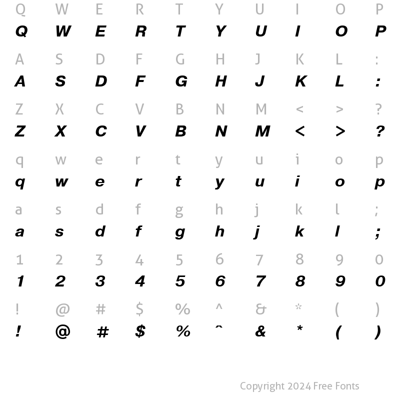 Character Map of Pragmatica BoldItalic