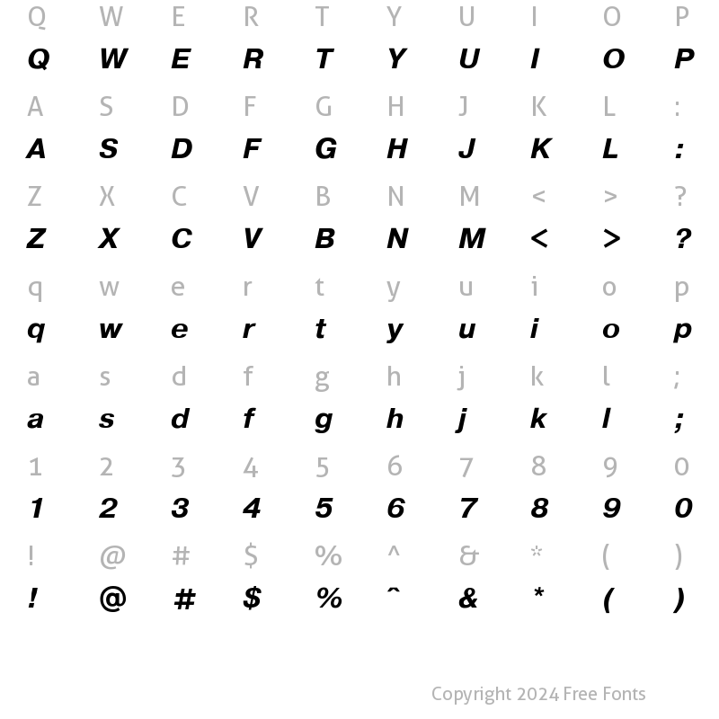 Character Map of Pragmatica-BoldItalic Regular