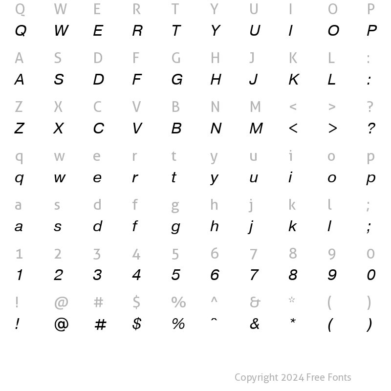 Character Map of Pragmatica Italic