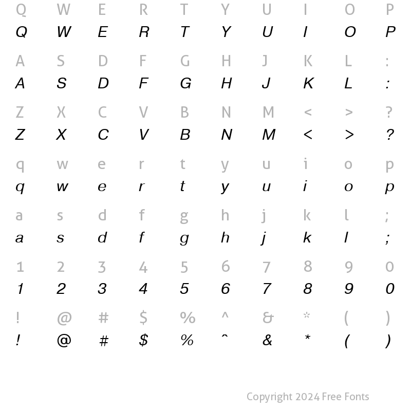 Character Map of Pragmatica Italic Cyrillic