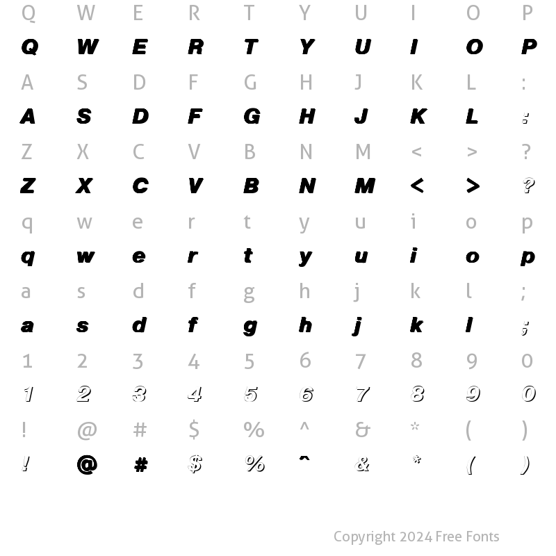 Character Map of PragmaticaShadowC Bold Italic