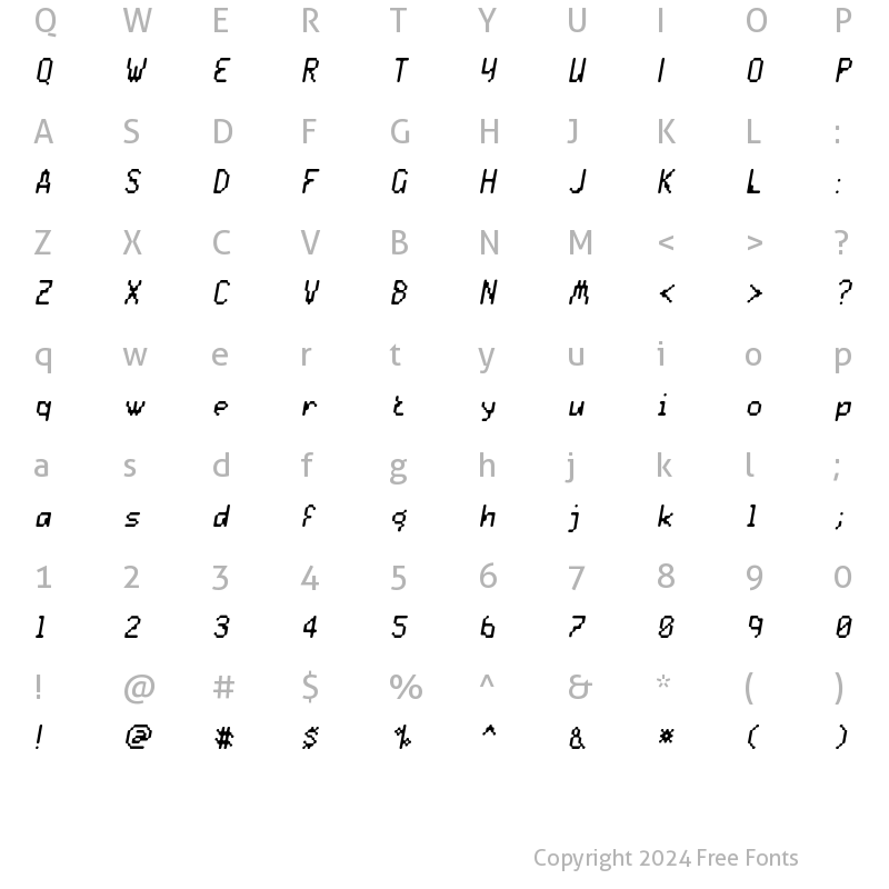 Character Map of Praxis Alternate Oblique