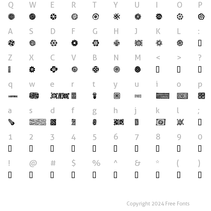 Character Map of PreColumbian Ornaments One Regular