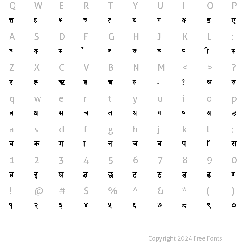 Character Map of Preeti Bold