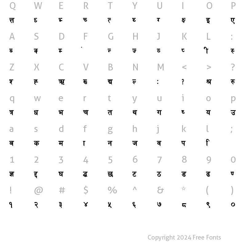 Character Map of Preeti Heavy Normal