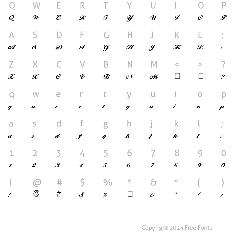 Character Map of Premi Script SSi Regular