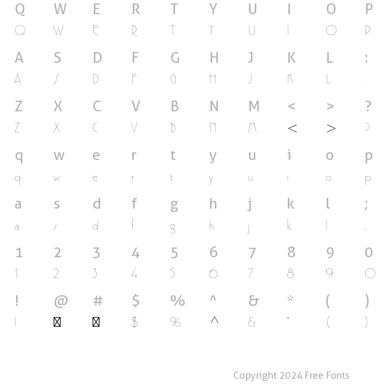 Character Map of Premier Lightline Std Regular