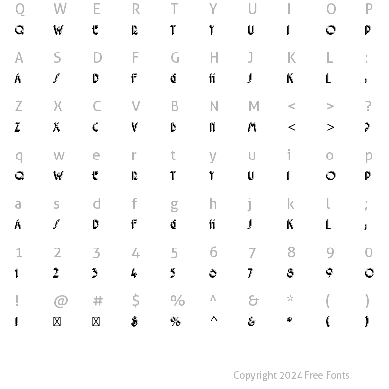 Character Map of Premier Shaded Std Regular