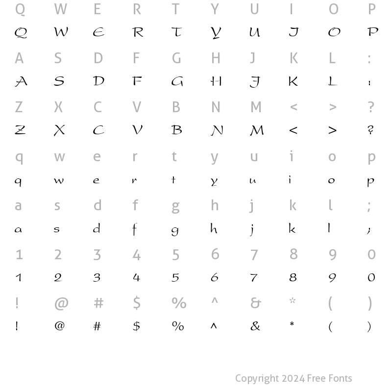 Character Map of PresentScript Normal