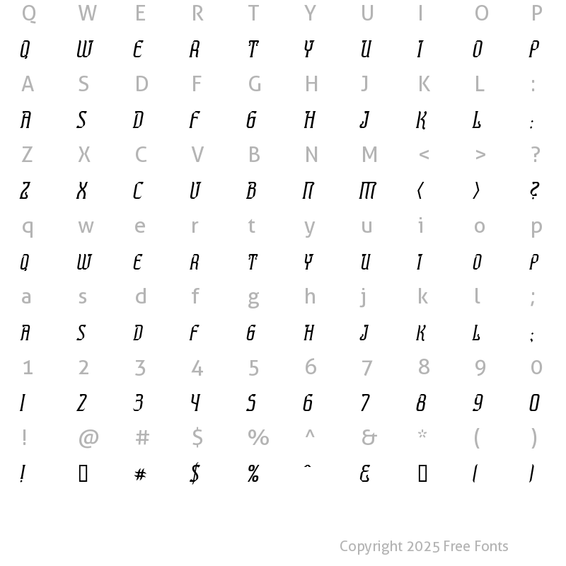 Character Map of Presidente Tequila Italic