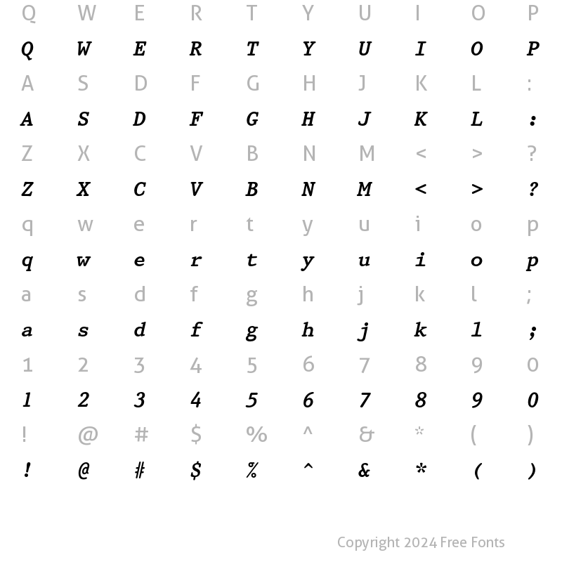 Character Map of Prestige 12 Pitch Bold Italic