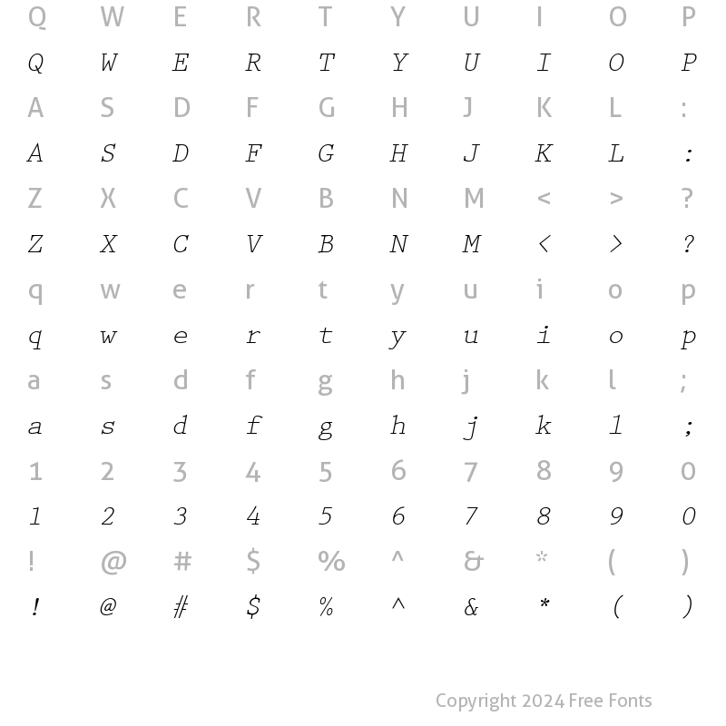 Character Map of Prestige Becker Oblique