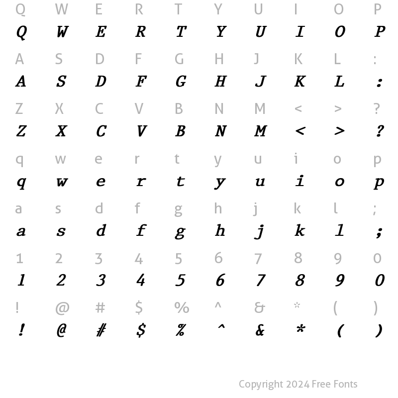 Character Map of Prestige Bold Italic