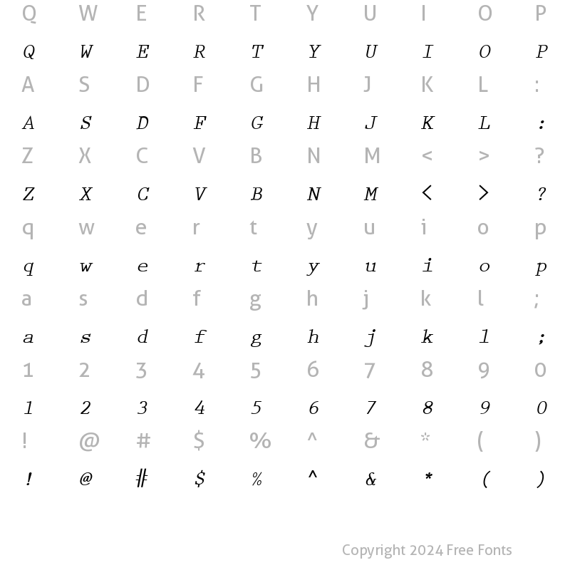 Character Map of Prestige LT Elite Bold Italic